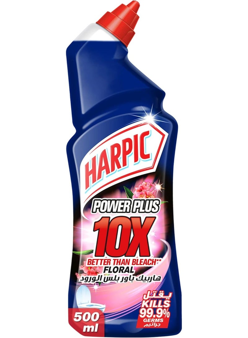 Harpic Power Plus Toilet Cleaner 10x Better Than Bleach Kills 99.9% of Germs Removes Limescale and Stains Floral Scent 500ml - Image 1