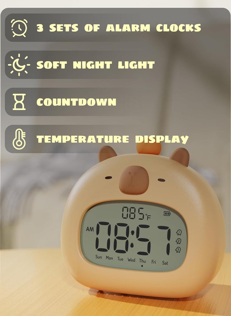 Capybara Alarm Clock for Kids, Ready to Rise Children's Sleep Trainer, Capybara Clock Dimming Night Light, OK to Wake Alarm Clock for Toddlers Boys Girls