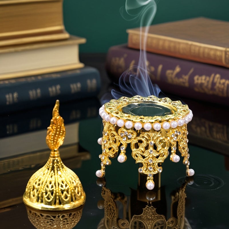 Elegant Golden Metal Incense Burner Arabic Style Durable Charcoal Aromatic Home Decor Gift Creative Crown Design - Image 2