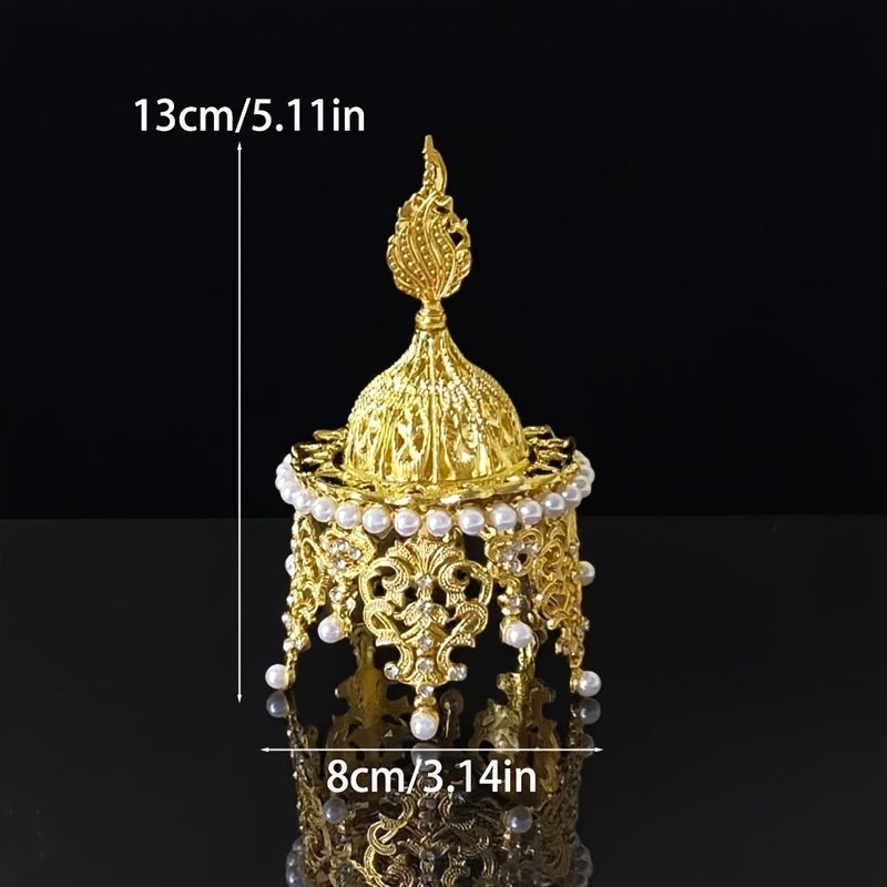 Elegant Golden Metal Incense Burner Arabic Style Durable Charcoal Aromatic Home Decor Gift Creative Crown Design - Image 3