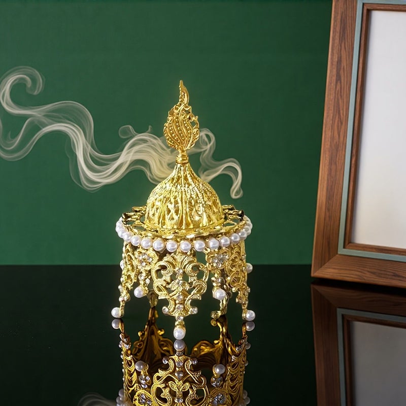 Elegant Golden Metal Incense Burner Arabic Style Durable Charcoal Aromatic Home Decor Gift Creative Crown Design - Image 5