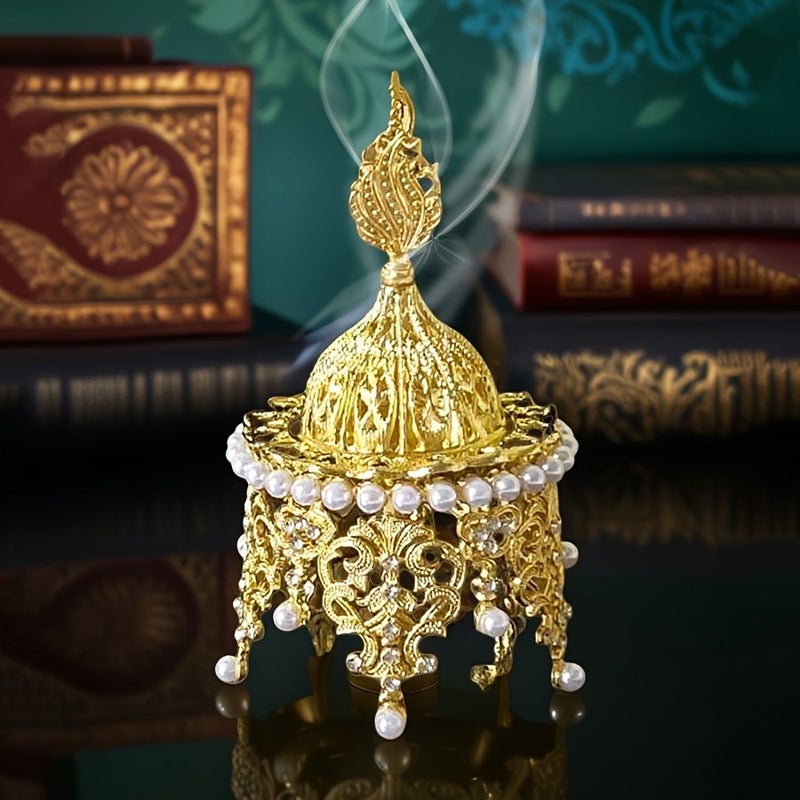 Elegant Golden Metal Incense Burner Arabic Style Durable Charcoal Aromatic Home Decor Gift Creative Crown Design - Image 1