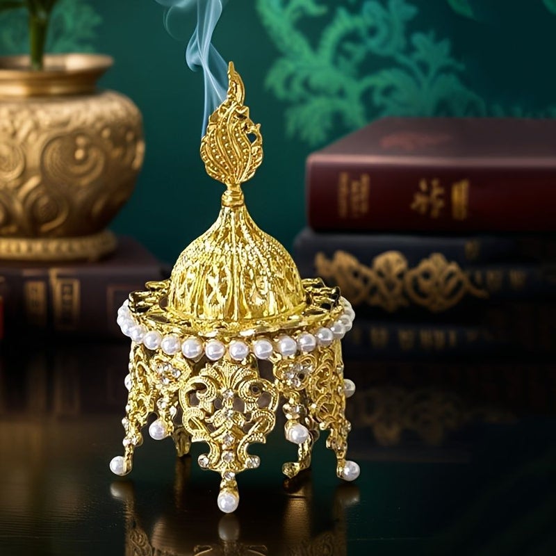 Elegant Golden Metal Incense Burner Arabic Style Durable Charcoal Aromatic Home Decor Gift Creative Crown Design - Image 4
