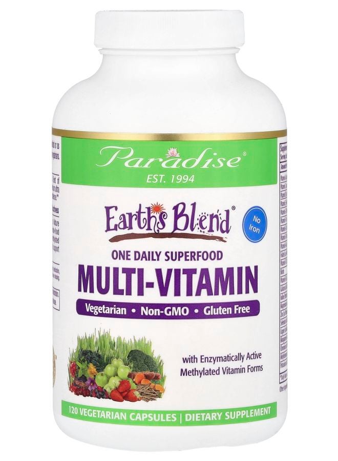 Paradise Herbs Earth's Blend® One Daily Superfood Multi-Vitamin No Iron 120 Vegetarian Capsules