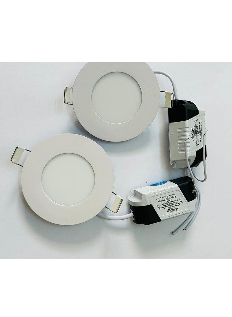 Spotlight panel, 2 bulbs, base size 7 cm, 3 watts, LED, yellow light, white frame, 3000 Kelvin