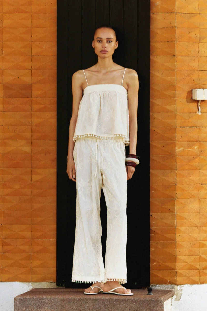 H&M Embroidered drawstring trousers