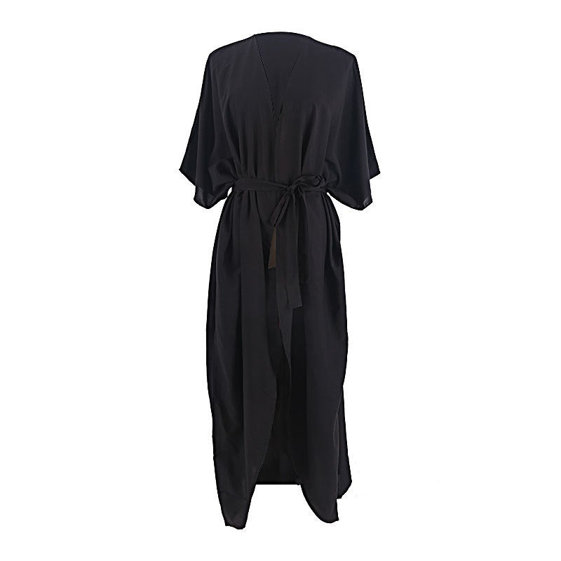European and American New Encrypted Rayon Sun Protection Cardigan Bikini Cover-Up Swimsuit with Sun Protection Clothing Seaside Vacation Skirt for Women(Black Cardigan, All yards) - Image 5