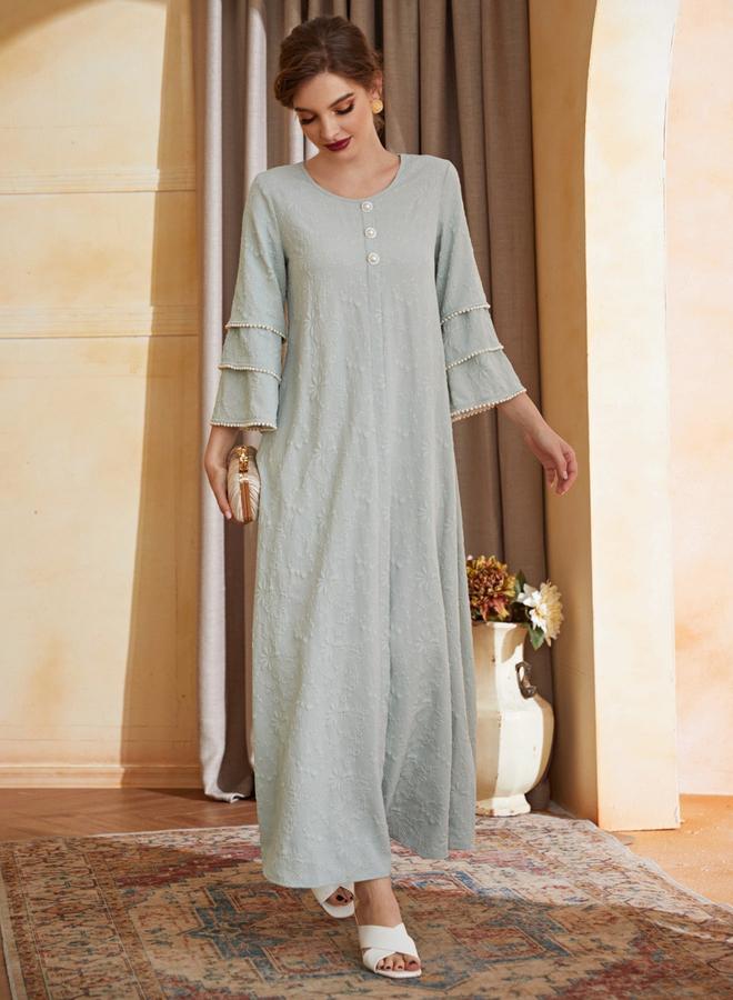 Take Two Green Embroidered Layered Sleeve A-Line Maxi Dress with Faux Pearl Detail - Image 5