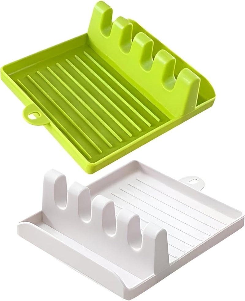 مسند ملاعق مقاوم للحرارة - قاعدة سيليكون مانعة للانزلاق، مثالي لأدوات المطبخ وأدوات الطبخ وملاعق الصلصة، يحافظ على نظافة الأسطح ويضيف لمسة عصرية، خيارات ألوان متنوعة (قطعتان)