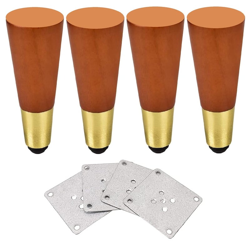 QZibeva QZibeva Teak Wood Brown Furniture Legs 5 Inches Sofa Legs Set of 4 Style Heavy Duty Furniture Feet for Dresser Couch Table Cabinet Cupboard Ottoman Screw Included  - Image 1