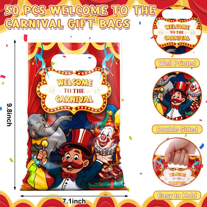 Panelee 50 Pcs Welcome to the Carnival Gift Bags with Handle Circus Tent Plastic Carnival Circus Goody Treat Candy Gift Bags for Event Home School Office Party Supplies Decoration - Image 2