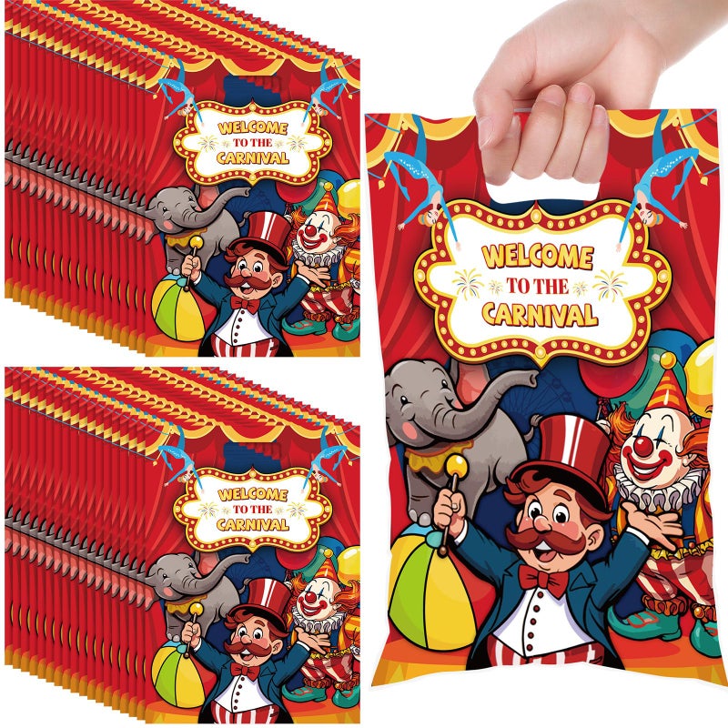 Panelee 50 Pcs Welcome to the Carnival Gift Bags with Handle Circus Tent Plastic Carnival Circus Goody Treat Candy Gift Bags for Event Home School Office Party Supplies Decoration - Image 1