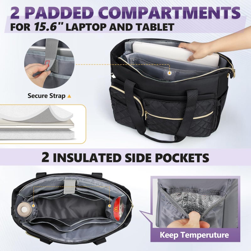 SDYSM Teacher Tote Bag 15.6 inch Laptop Bag Work Bags for Women Nurse Tote Professional Computer Messenger Shoulder Bags Laptop Briefcase for Office, College, Nursing, Black - Image 5