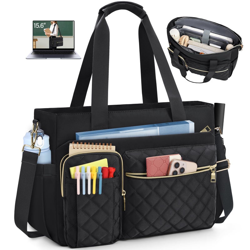 SDYSM Teacher Tote Bag 15.6 inch Laptop Bag Work Bags for Women Nurse Tote Professional Computer Messenger Shoulder Bags Laptop Briefcase for Office, College, Nursing, Black - Image 1