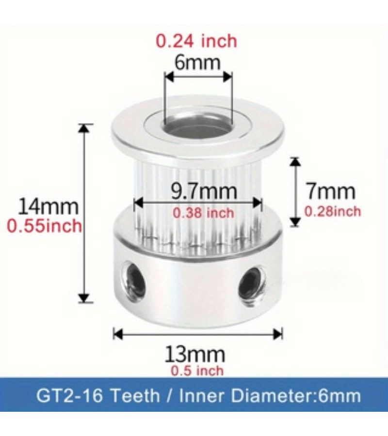 6 قطع من بكرات التزامن 2GT GT2، 16 سنًا، عرض الحزام 6 مم، الارتفاع 14 مم، 16T - Image 2