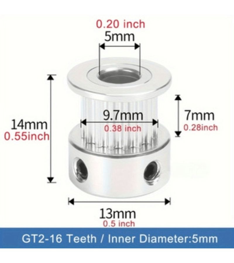 6 قطع من بكرات التزامن 2GT GT2، 16 سنًا، عرض الحزام 6 مم، الارتفاع 14 مم، 16T - Image 3