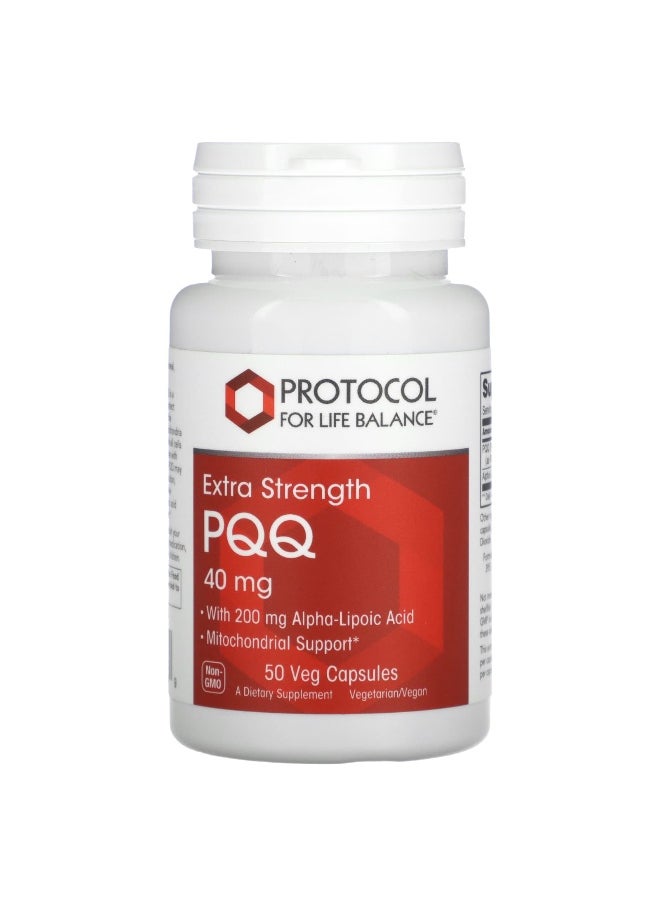 Protocol For Life Balance - Protocol for Life Balance, PQQ, Extra Strength, 40 mg, 50 Veg Capsules - Image 1