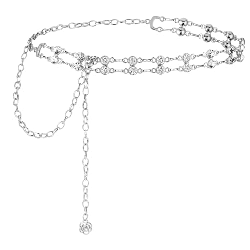 Amaxiu Women Rhinestone Chain Belt, Crystal Link Belt Metal Dress Belt Adjustable Skinny Waist Chain Belt - Image 1