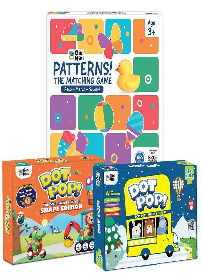 GiniMini DOT POP! Activity Kit for Kids 2-5 | 150+ Elements | Colour, Counting, Sorting & Matching Games | Early Learning, Motor Skills | Reusable, Mess-Free & Screen-Free Fun (DOT POP & SHAPE POP & PATTERN) - Image 1