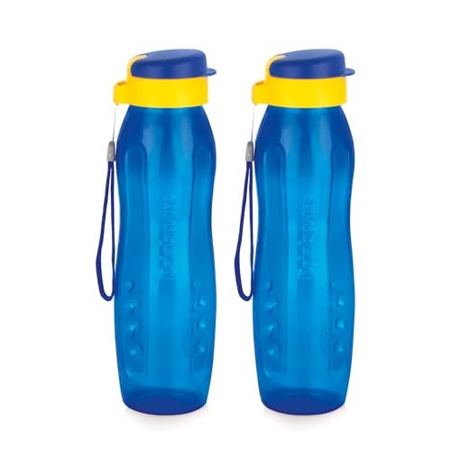 ATTRO Plastic Drinkware 1 L BPA-Free Water Bottle with Leak-Proof Flip-Top Cap, Nylon Strap and Stylish Color for Daily Hydration Set of 2- Blue - Image 1