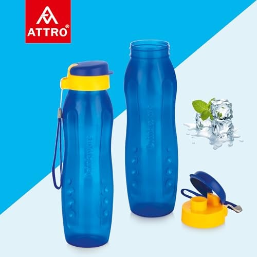ATTRO Plastic Drinkware 1 L BPA-Free Water Bottle with Leak-Proof Flip-Top Cap, Nylon Strap and Stylish Color for Daily Hydration Set of 2- Blue - Image 3