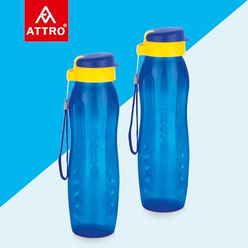 ATTRO Plastic Drinkware 1 L BPA-Free Water Bottle with Leak-Proof Flip-Top Cap, Nylon Strap and Stylish Color for Daily Hydration Set of 2- Blue - Image 4