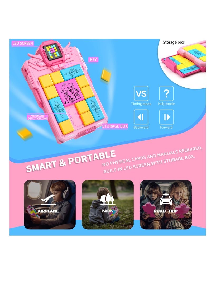 Excefore Super Slide Puzzle Games with 1500+ Challenges, Huarong Road Digital Sliding Puzzle, Brain Teaser Puzzle, STEM Toys for Kids, Teens, Travel Games Birthday for Boys Girls (Pink)  - Image 4