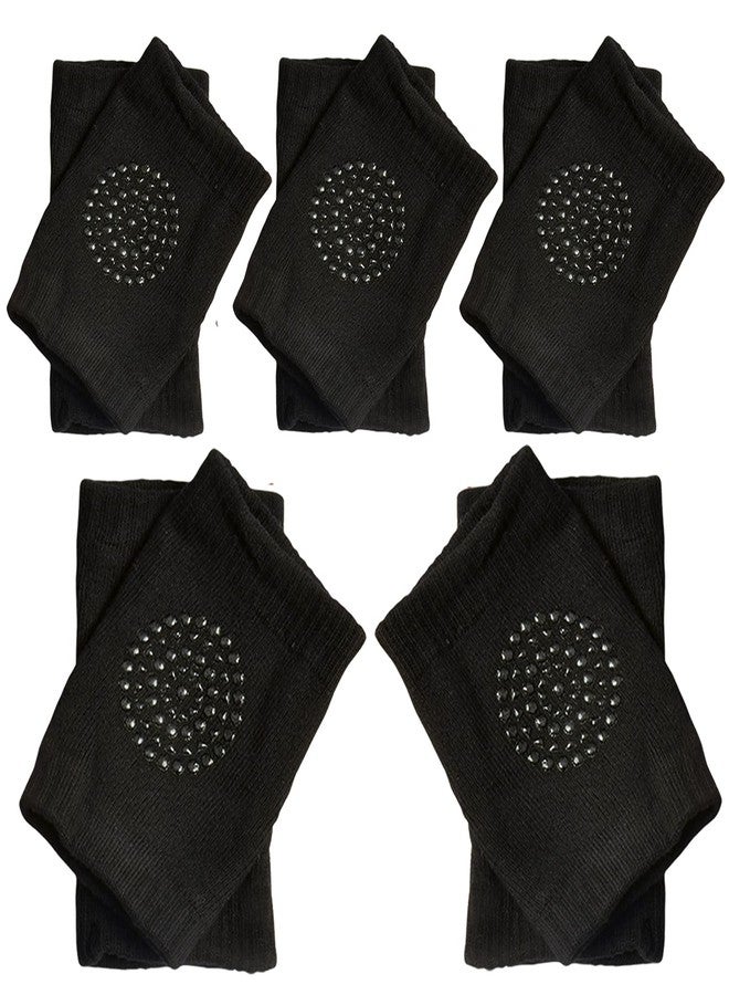 Reyal Baby Kneepad with Soft Breathable Cotton Snug and Pull Fit Kneepads for Crawling Baby with Anti-Skid Grip with Silicone Gel Non-Sleepy Points (Black, 5 Pair) - Image 1