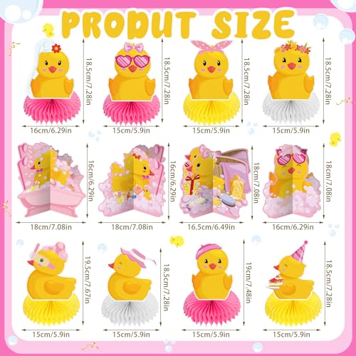 Teling 12 Pcs Duck Birthday Decorations Pink Rubber Duck Themed Honeycomb One Lucky Party Centerpieces Decorations for Table Girl Birthday Party Baby Shower Photo Booth Props Supplies - Image 5