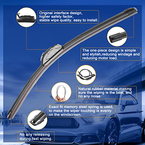 RAINTOK Windshield Wiper Blade Set Replacement for Toyota Rav4 2006-2012 Original Equipment Replacement Front Wiper Blades-24"/17"/12" (Set of 3) U/J Hook - Image 4