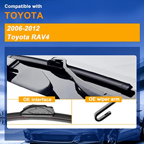 RAINTOK Windshield Wiper Blade Set Replacement for Toyota Rav4 2006-2012 Original Equipment Replacement Front Wiper Blades-24"/17"/12" (Set of 3) U/J Hook - Image 2