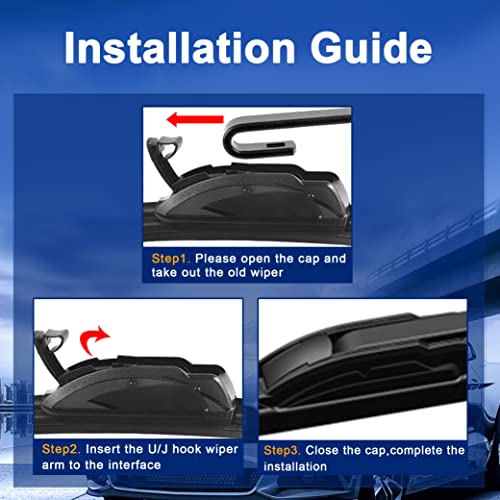 RAINTOK Windshield Wiper Blade Set Replacement for Toyota Rav4 2006-2012 Original Equipment Replacement Front Wiper Blades-24"/17"/12" (Set of 3) U/J Hook - Image 3