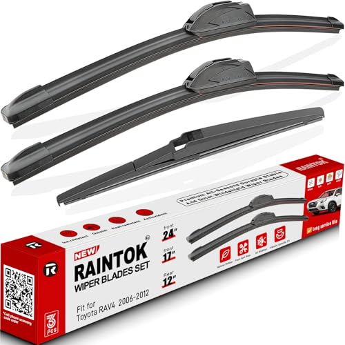 RAINTOK Windshield Wiper Blade Set Replacement for Toyota Rav4 2006-2012 Original Equipment Replacement Front Wiper Blades-24"/17"/12" (Set of 3) U/J Hook - Image 1