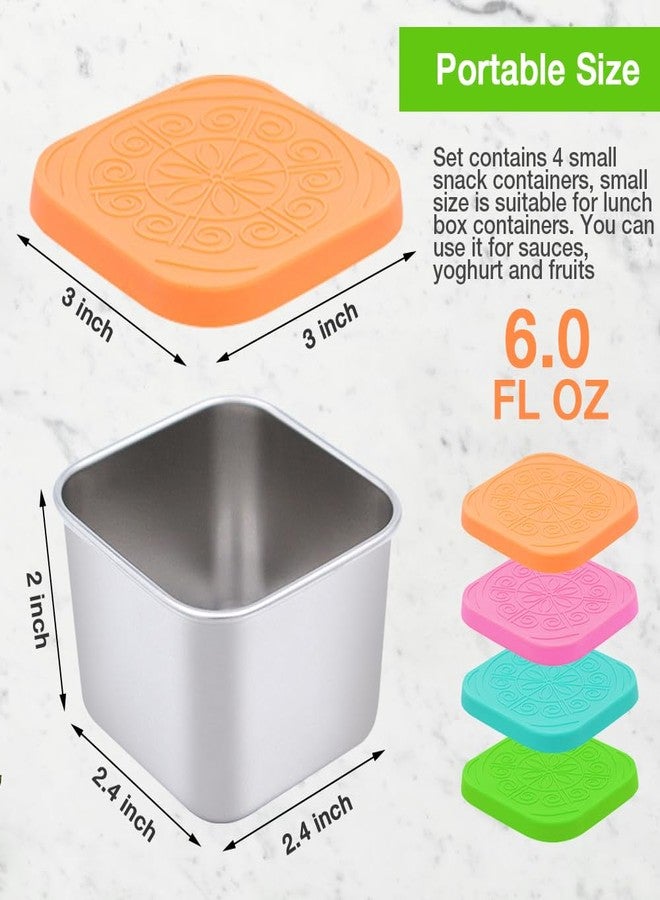Goalfly Small Stainless Steel Snack Containers 6oz, 4 Pack Metal Food Storage Containers with Silicone Lids, Lunch Box for Sauce, Nuts, Fruits - Image 2