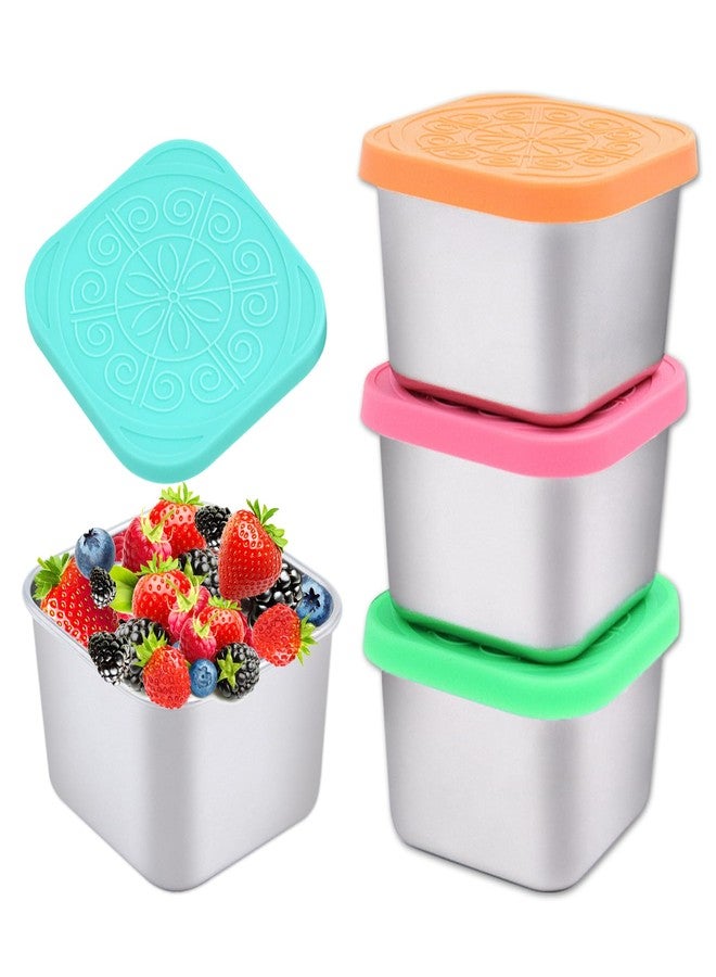 Goalfly Small Stainless Steel Snack Containers 6oz, 4 Pack Metal Food Storage Containers with Silicone Lids, Lunch Box for Sauce, Nuts, Fruits - Image 1
