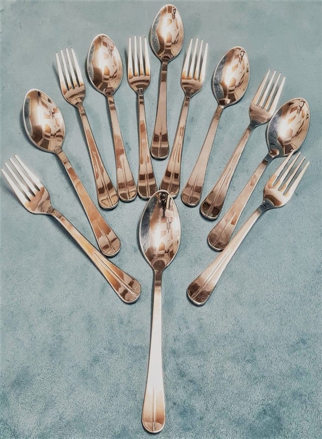 Bamby Heavy Stainless Steel Cutlery Set or Dinnerware 6-Forkk 6-Spoon 12 Piece - Image 1
