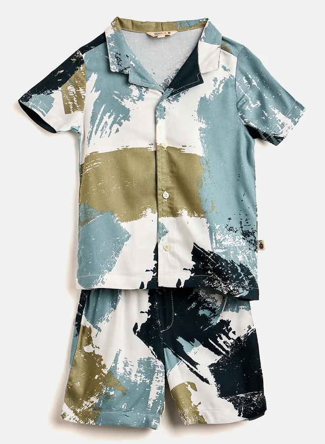Stylo Bug Stylo Bug Printed Collar Neck Shirt and Shorts Set