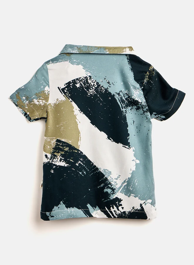 Stylo Bug Stylo Bug Printed Collar Neck Shirt and Shorts Set