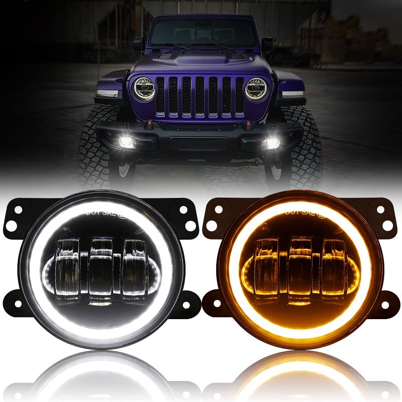 Auxbeam Auxbeam 4 Inch LED Fog Lights for Jeep Wrangler JK Rubicon Unlimited JKU 2007-2018, 60W Driving Offroad 4" Round Fog Lamps w/DRL & Amber Turn Signal Lights - Image 1