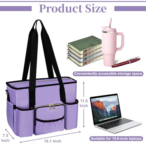 Wigojoy Nurse Bag, Work Bags with 15.6-inch Laptop Compartment, Teacher bag with Large Cup Holder, Nursing Tote Bag with Insulated Pocket for Nurses, Teachers, Students, and Professionals, Purple - Image 3