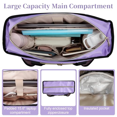 Wigojoy Nurse Bag, Work Bags with 15.6-inch Laptop Compartment, Teacher bag with Large Cup Holder, Nursing Tote Bag with Insulated Pocket for Nurses, Teachers, Students, and Professionals, Purple - Image 5