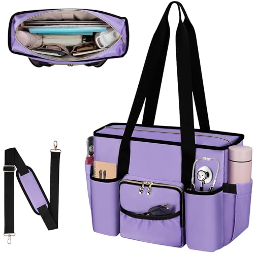 Wigojoy Nurse Bag, Work Bags with 15.6-inch Laptop Compartment, Teacher bag with Large Cup Holder, Nursing Tote Bag with Insulated Pocket for Nurses, Teachers, Students, and Professionals, Purple - Image 1