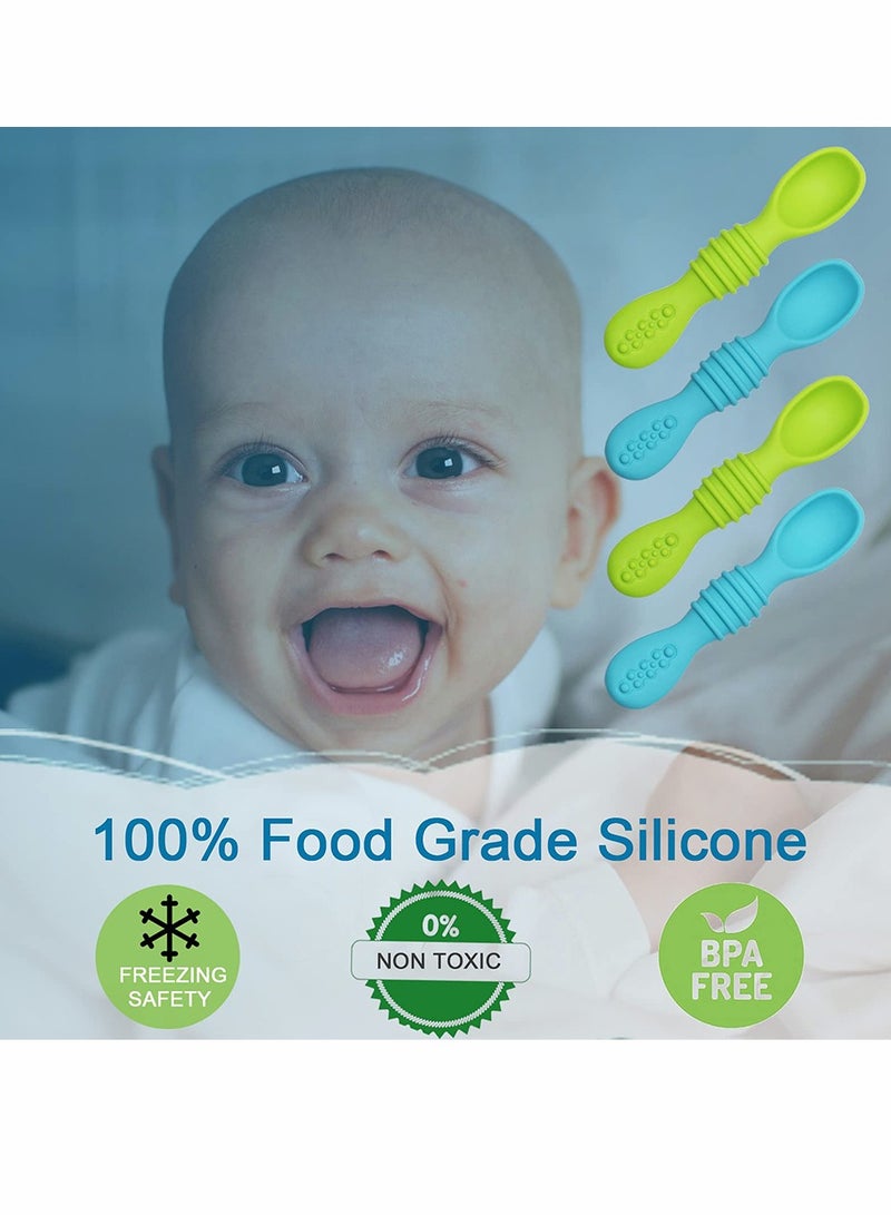 طقم ملاعق سيليكون للأطفال 4 قطع، آمن، خالي من BPA، مجموعة تدريب للتغذية الذاتية للأطفال، صديقة للثة وهدية مثالية للآباء الجدد - Image 2