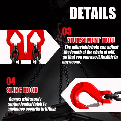 FITHOIST 10Ft Adjustable Chain Sling 5/16", 3.18 Ton, G80 Alloy Steel 2 Way Chain Slings Double Leg Slings Lifting with 2 Safety Grab Hooks Heavy Duty for Engine Hoist Lifts… - Image 5