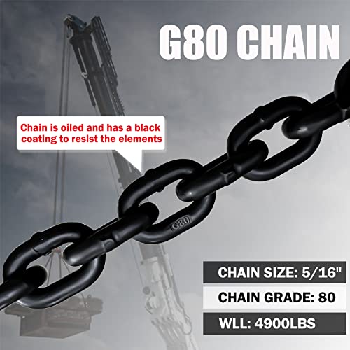 FITHOIST 10Ft Adjustable Chain Sling 5/16", 3.18 Ton, G80 Alloy Steel 2 Way Chain Slings Double Leg Slings Lifting with 2 Safety Grab Hooks Heavy Duty for Engine Hoist Lifts… - Image 2