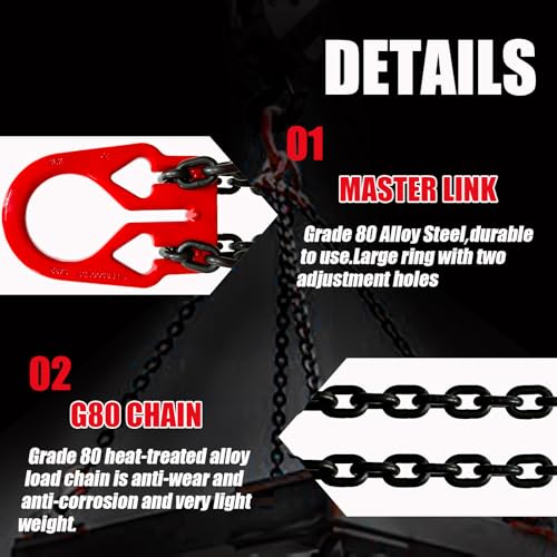 FITHOIST 10Ft Adjustable Chain Sling 5/16", 3.18 Ton, G80 Alloy Steel 2 Way Chain Slings Double Leg Slings Lifting with 2 Safety Grab Hooks Heavy Duty for Engine Hoist Lifts… - Image 4