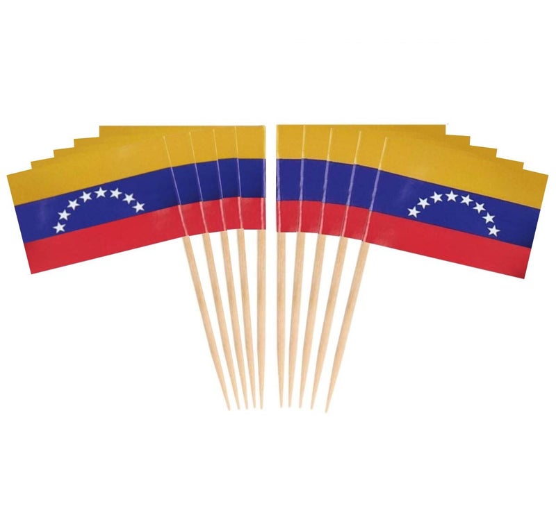 JAVD CYPS 100 Pcs Venezuela Flag Venezuelans Toothpick Flags Small Mini Stick Cupcake Toppers Venezuelans FlagsCountry Picks Party Decoration Celebration Cocktail Food Bar Cake Flags - Image 3