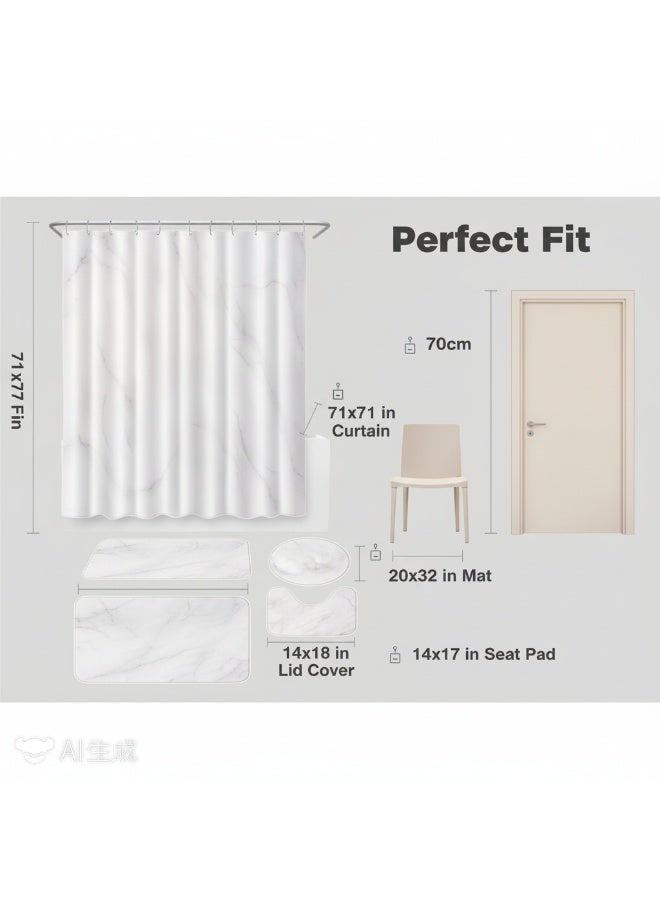 Bluejw 4 قطع ستارة دش مقاومة للماء وغطاء غطاء المرحاض الركيزة البساط عدم الانزلاق حمام حصيرة الحمام اكسسوارات الديكور - Image 4