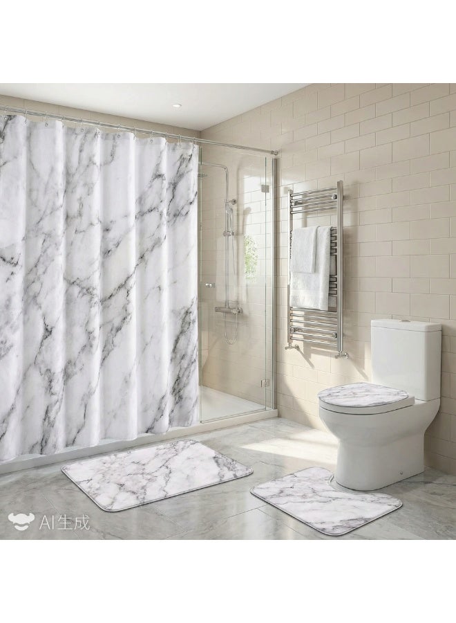 Bluejw 4 قطع ستارة دش مقاومة للماء وغطاء غطاء المرحاض الركيزة البساط عدم الانزلاق حمام حصيرة الحمام اكسسوارات الديكور - Image 1