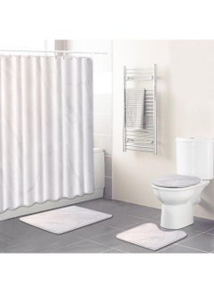 Bluejw 4PCS Printed Shower Curtain Set Polyester Material Marble Pattern Thickened Shower Curtain Set Includes Floor Mat Toilet Seat Cover Anti-skid Pad At The Bottom Of Toilet Ring And Shower C  - Image 1